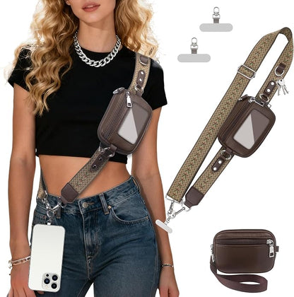 Clip and Go Cell Phone Pouch Lanyard Crossbody with Wallet | Adjustable Strap, Leather Purse Strap, Wrist Strap, For Women