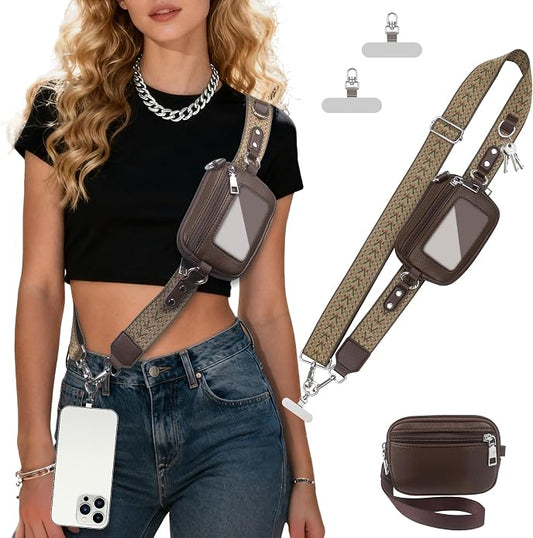 Clip and Go Cell Phone Pouch Lanyard Crossbody with Wallet | Adjustable Strap, Leather Purse Strap, Wrist Strap, For Women
