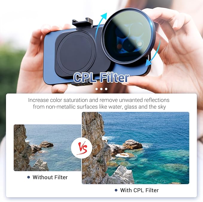 JJC 67mm CPL Filter for iPhone, Magnetic Circiular Polarizer Lens Filter Adapter Kit Compatible with iPhone 16 15 14 Pro Max Plus with 1/4” Screw & Shoe Mount for Vlogging Video Recording TikTok