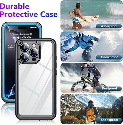 Temdan Waterproof Compatible with Phone Pro Case 6.3 inch 2024-Blue/Clear