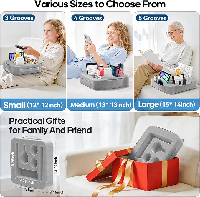 Couch Cup Holder Tray, Couch Caddy for Drink, Snack, Phone, Remote, Ipad, Game Controller, Large-size Sofa Cup Holder for Bed, Sofa, Car, Desk, Gray