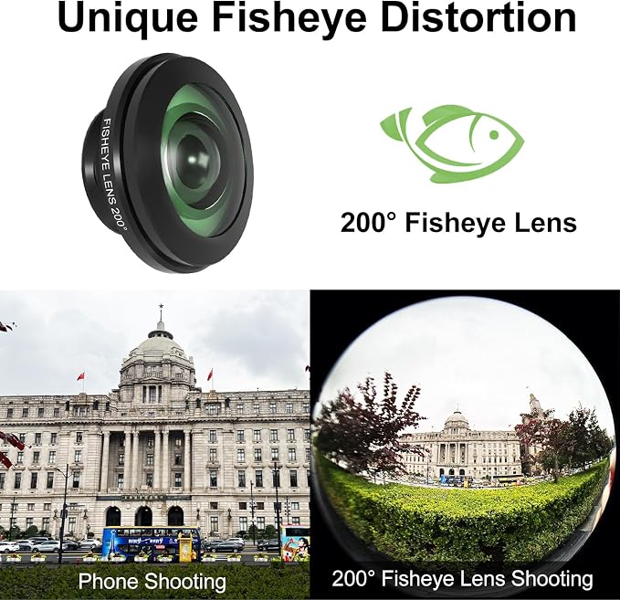 200°Fisheye Lens with 17mm Thread Universal Phone Lens Clip for iPhone and Android Smartphones, Suitable for VR Live Streaming & Architectural Photography