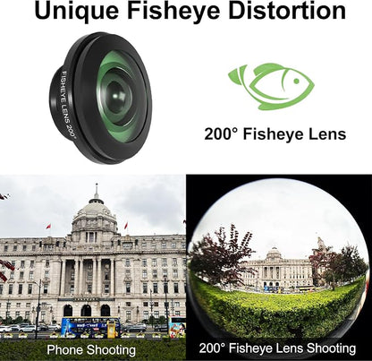 200°Fisheye Lens with 17mm Thread Universal Phone Lens Clip for iPhone and Android Smartphones, Suitable for VR Live Streaming & Architectural Photography