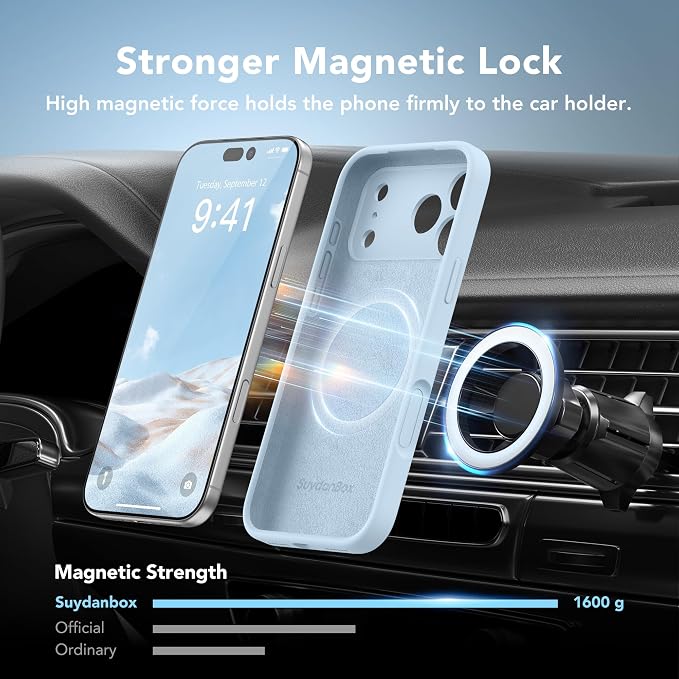 Magnetic for iPhone 17 Pro Case, Compatible with MagSafe, [Full Camera Protection][Screen Protector] Silicone Shockproof Protective Phone Case for iPhone 17 Pro 6.3", Light Blue