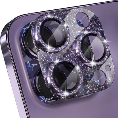 Choiche for iPhone 14 Pro/iPhone 14 Pro Max Camera Lens Protector, Bling Camera Cover with 9H Tempered Glass Lens Screen Protector Metal Ring Decoration Accessories (Glitter-Purple)