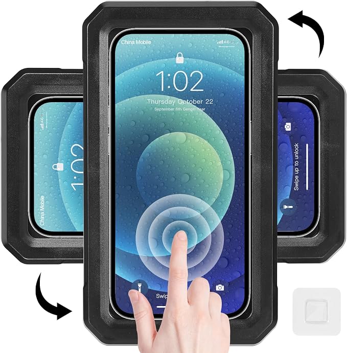 Shower Phone Holder Waterproof Wall Mounted 360°Rotation HD High Sensitivity Touch Screen Phone Stand Case for Bathroom Bathtub Mirror Compatible with iPhone 16 15 14 13 12 11 Plus Pro Max