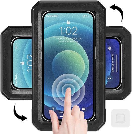 Shower Phone Holder Waterproof Wall Mounted 360°Rotation HD High Sensitivity Touch Screen Phone Stand Case for Bathroom Bathtub Mirror Compatible with iPhone 16 15 14 13 12 11 Plus Pro Max