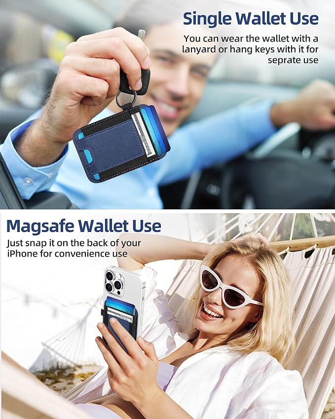 For Magsafe Wallet, Strongest Magnetic Wallet for iPhone 17/16/15/14/13/12 Series, for Magsafe Card Holder with 2 Card Slots, Magnetic Card Holder, Vegan Leather, Hold 7 Cards, Slim, Navy Blue