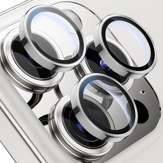 WSKEN for iPhone 15 Pro/iPhone 15 Pro Max Camera Lens Protector,[Keep Original Shooting] Shatterproof 9H Tempered Glass Camera Screen Protector Metal Ring Cover Film Accessories,Silver Titanium