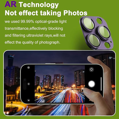 2-Pack Shatterproof Camera Lens Protector for iPhone 14 Pro/14 Pro Max |AR Tempered Glass Strong Adsorption Metal Camera Cover Screen(Dark purple)
