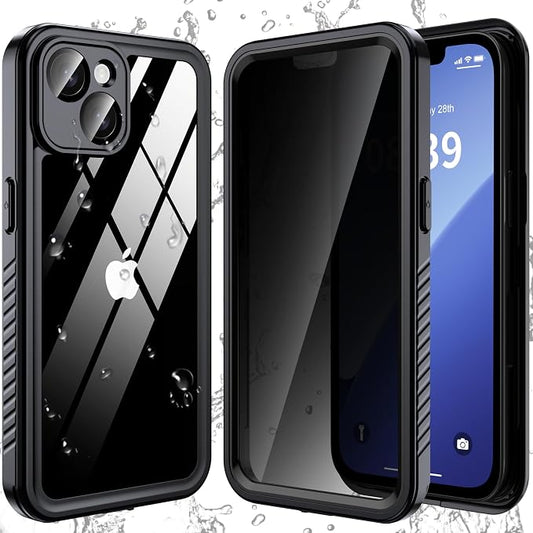 ANTSHARE for iPhone 14 Case, with [Built-in Privacy Screen Protector] [IP 68 Waterproof], Anti-Peeping Adsorption Full Body Double Protective Case for iPhone 14, Black