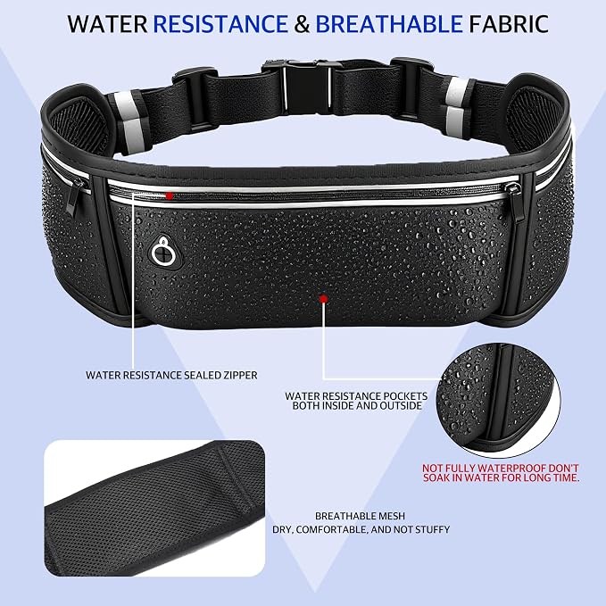 Running Belt for Phone – Adjustable Running Waist Pack with 3 Pockets Fits Up to 7.2 Inch Phones, Slim Running Fanny Pack for Men & Women Jogging Hiking Fitness