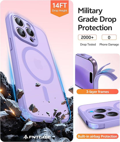 FNTCASE for iPhone 14 Pro Max Case: [Compatible with Magsafe] Translucent Matte Cases with [Full Camera Protection] [Screen Protector] Military Grade Shockproof Protective Phone Cover - Light Purple