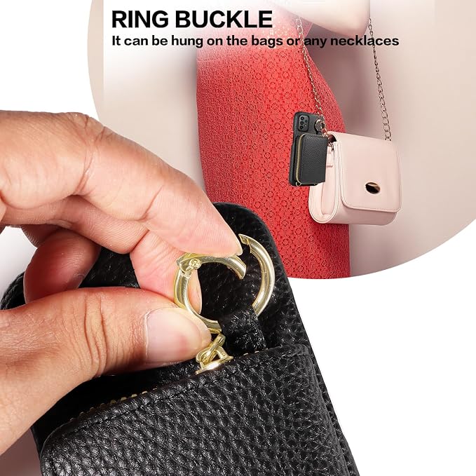 Wallet Case for Samsung Galaxy A53 5G with Shoulder Strap Ring Buckle, PU Leather Zipper Flip Organ Purse, Card Holder Stand Full Body Cell Phone Cover for A 53 G5 53A SM A536U 6.5" 2022 Black