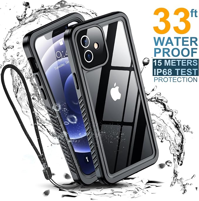 Temdan for iPhone 12 Case for iPhone 12 Pro Case, [12 FT Military Grade Drop Protection] with 2 Pack [Glass Screen Protector+ Camera Lens Protector] Non-Slip Shockproof Case,Black
