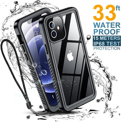 Temdan for iPhone 12 Case for iPhone 12 Pro Case, [12 FT Military Grade Drop Protection] with 2 Pack [Glass Screen Protector+ Camera Lens Protector] Non-Slip Shockproof Case,Black
