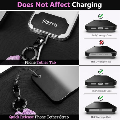 Azrra Adjustable Crossbody Cell Phone Lanyard for iPhone with Phone Tethers & Retractable ID Badge Card Holder (Purple)