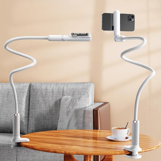 Gooseneck Phone Holder for Bed, Flexible Long Arm Cell Phone Stand with Clamp Mount, 900°Rotation Overhead Phone Mount for Bedside,Headboard,Desk, Universal for 4-7" Phone (35.43 Inches Length)