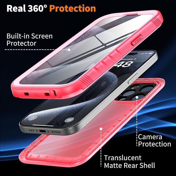 Cozycase Compatible with iPhone 14 Pro Waterproof Case - Full Body Shockproof Dustproof Dropproof Built in Screen Protector Rugged Waterproof Case for iPhone 14 Pro 6.1 Inch Pink