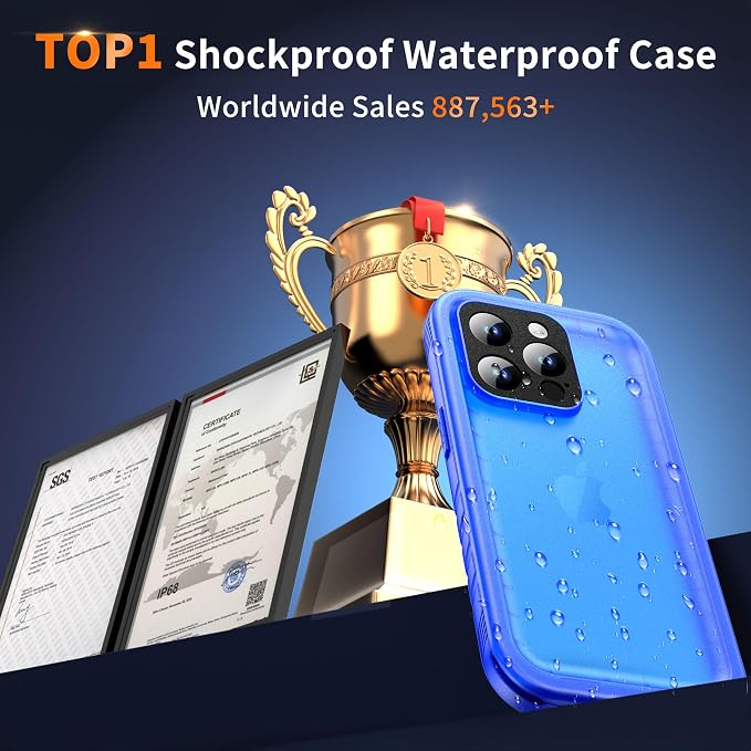 Cozycase Compatible with iPhone 13 Pro Waterproof Case - Full Body Dustproof Shockproof Rugged Waterproof Case for iPhone 13 Pro 6.1 Inch Blue