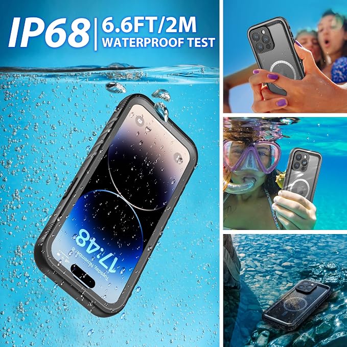 SPORTLINK for iPhone 14 Pro Case Waterproof - Buit in Screen Protector [Compatible with MagSafe][IP68 Underwater][6.6FT Military Dropproof][Dustproof] Full Body Shockproof Phone Case 6.1"