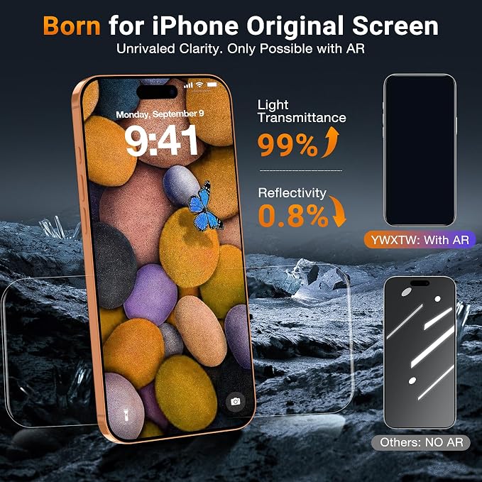 YWXTW [Sunlight Readability Screen Protector for iPhone 17 Pro Max 6.9 Inch, Anti Reflective Zero Glare TOP 9H+ Tempered Glass Screen Saver 17 Pro Max Accessories Case Friendly
