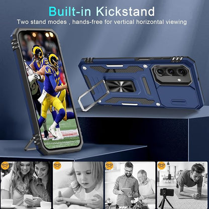 DEERLAMN Case for Samsung Galaxy A17 5G with Slide Camera Cover+Screen Protector (1 Pack), Rotated Ring Kickstand Military Grade Shockproof Protective Cover-Navy Blue