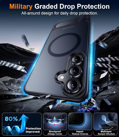 Magnetic for Samsung Galaxy S25 Case, [Innovate Stand][Military Grade Drop Protection][Non Slip][Translucent Matte] Shockproof Phone Case for Galaxy S25 6.2" 2025 -Black | Magnetic