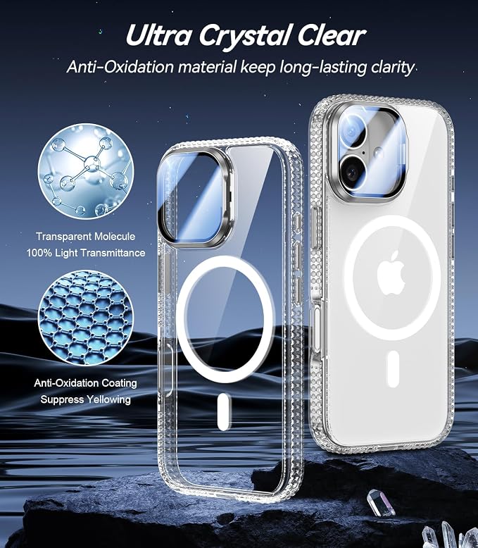 [Upgraded Full Camera Protection] for iPhone 17 Case with Camera Cover Stand [Fit for MagSafe][10FT Mil-Grade Protection] Transparent Magnetic iPhone 17 Phone Case, Clear