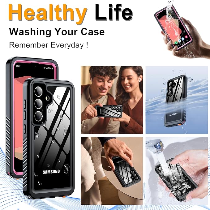 GOLDJU for Samsung Galaxy S25 Plus Case Waterproof,IP68 Waterproof Dustproof Case with Built-in Screen Protector, Full Body Protective Phone Cover for Galaxy S25 Plus 6.6 Inch, Pink/Clear