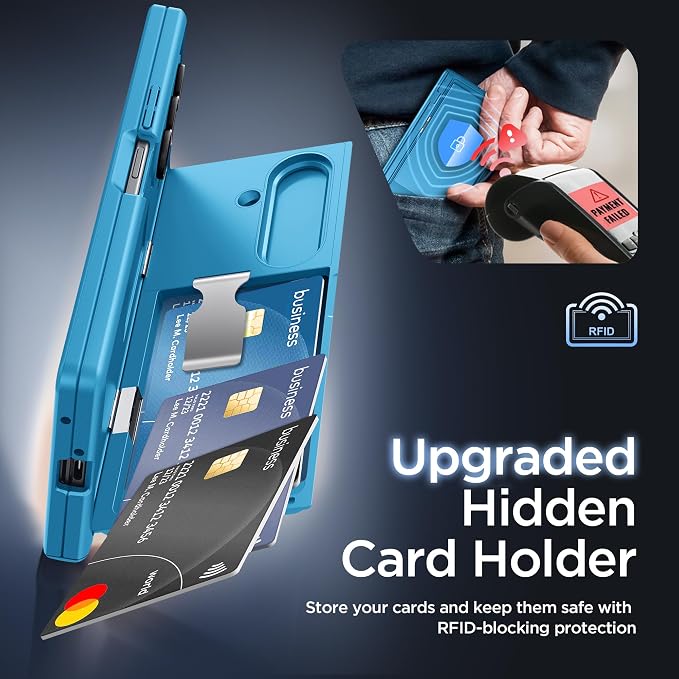 TONGATE Wallet for Z Fold 7 Case with Privacy Screen Protector, [4-Card Holder][Anti Spy] Built-in Large Stand & Slide Camera Cover Z7 Phone Case for Samsung Galaxy Z Fold 7 2025 8", Lake Blue