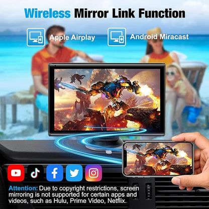 7 inch Carplay Screen for Car - Supports Wireless Apple Carplay & Android Auto, Portable Touchscreen with Bluetooth, Navigation, Voice Control, Mirror Link,Universal for All Cars (Black)