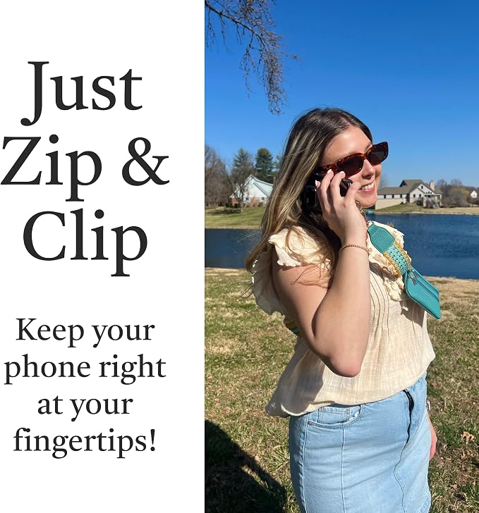 Save the Girls Original Clip and Go Phone Strap Pattern - Crossbody Phone Strap Chain with Zipper Wallet Pouch