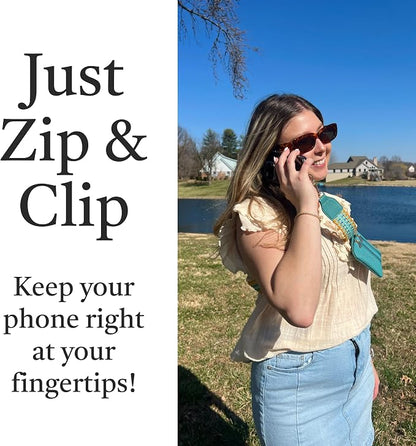 Save the Girls Original Clip and Go Phone Strap Pattern - Crossbody Phone Strap Chain with Zipper Wallet Pouch