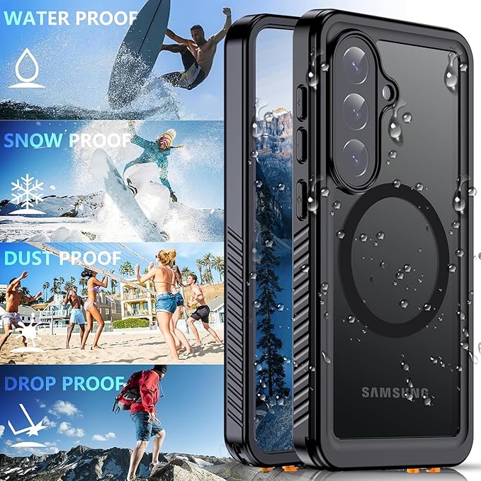 Hualele for Samsung Galaxy S26 Case Waterproof, Compatible with MagSafe, Built in Lens & Screen Protector Rugged Full Body Military Grade Drop Protection IP68 Underwater Cover for Galaxy S26 5G Black