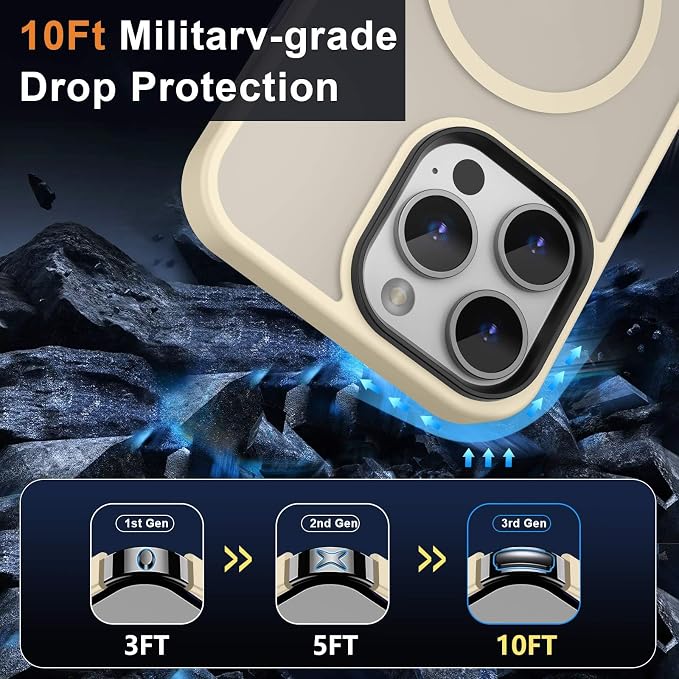 MOCCA Strong Magnetic for iPhone 14 Pro Max Case [Compatible with Magsafe] [10FT Military Grade Protective] Translucent Matte Slim Shockproof Case for iPhone 14 Pro Max 6.7"- Light Gold
