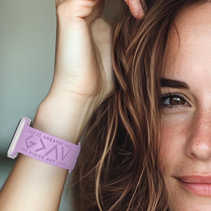 God is Greater Than the Highs and Lows Watch Band Compatible with Apple Watch Laser Engraved iWatch Band Silicone 38mm - 49mm Strap Jesus Psalm Christian God Blessed (38/40/41mm S/M, Lavender)