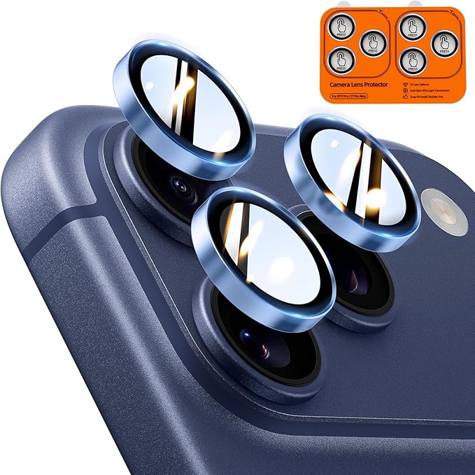 TOCOL Camera Lens Protector for iPhone 17 Pro Max/iPhone 17 Pro Tempered Glass HD Individual Scratch Resistant Camera Cover Accessories Case Friendly 2 Pack（Light Blue）