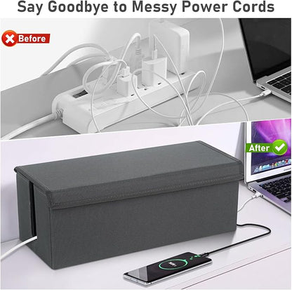 2 Pack Cable Management Box, Fabric Cord Hider Box with Lid,Cord Storage Box for Power Strip,TV Wires, Computer, Router, USB Hub,Under Desk Cord Organizer, Desk Cable Storage