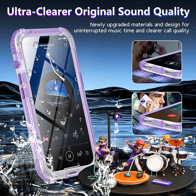 Temdan Magnetic for iPhone 15 Case Waterproof,[Built-in Screen & Camera Protector][Full Body Shockproof][IP68 Underwater][Dustproof] Shockproof Phone Case for iPhone 15 6.1"-Purple