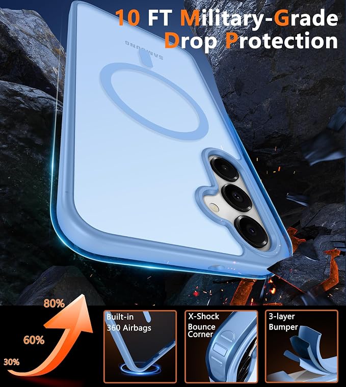 FNTCASE for Galaxy A26 5G Phone Case: Magnetic Matte Translucent Military Grade Drop Protection Cell Phone Cover - Slim Rugged Durable Shockproof Protective for Samsung A26 Cases - Light Blue