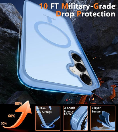 FNTCASE for Galaxy A26 5G Phone Case: Magnetic Matte Translucent Military Grade Drop Protection Cell Phone Cover - Slim Rugged Durable Shockproof Protective for Samsung A26 Cases - Light Blue