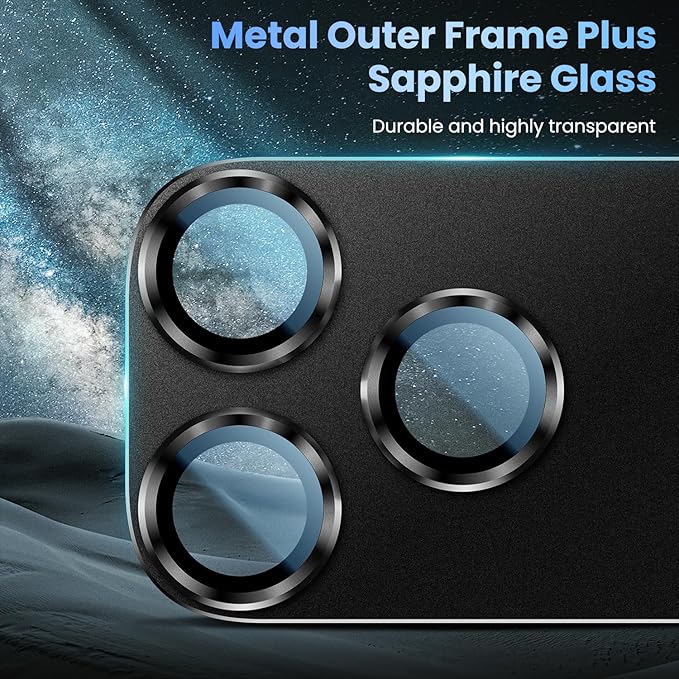 Uyiton Compatible with iPhone 17 Pro Max Camera Lens Protector - [Not Easy to Break][Strong Adsorption][Case-Friendly] Metal Tempered Glass Rear Camera Screen Cover - Black Titanium, 2 Packs