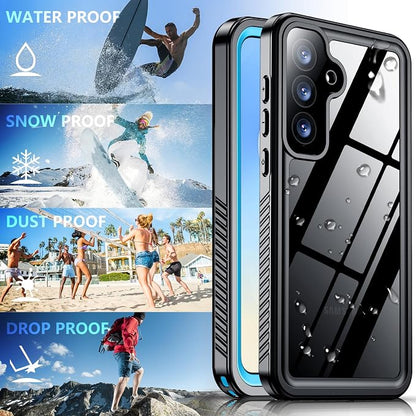 SPIDERCASE Designed for Samsung Galaxy S25 FE Case Waterproof,Built-in Screen & Camera Lens Protector[IP68 Underwater][Military Grade Shockproof] Full Body Protection Phone Case, Blue/Clear