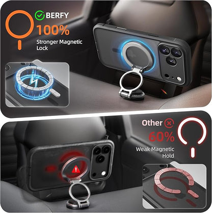 BERFY for iPhone 17 Pro Max Case, Compatible with MagSafe, Built-in Glass Screen Protector, Camera Protection, Shockproof Full Body Phone case 6.9", Translucent Black