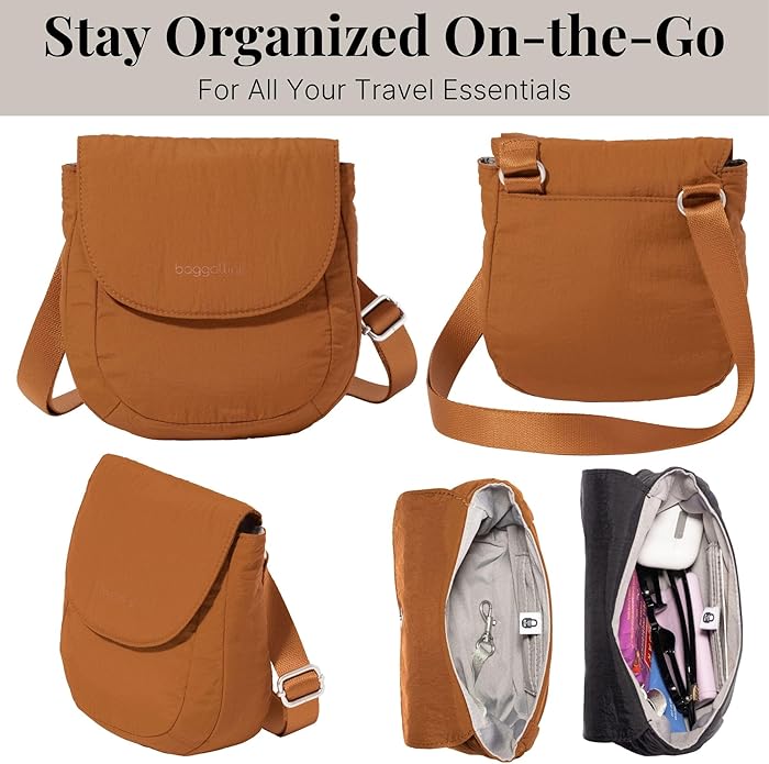 Baggallini Swift Flap Mini Crossbody - 6.3"x7" Lightweight Small Travel Purse with Crossbody Strap and RFID