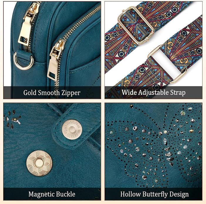 KITEVIUN Crossbody Bags for Women Leather Crossbody Purse Small Shoulder Phone Purse with Adjustable Strap & RFID Card Slots