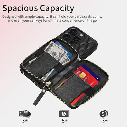 ZVE Compatible with iPhone 15 Pro Wallet Case for Women, PU Leather Shockproof Crossbody Phone Case with Card Holder for iPhone 15 Pro 6.1 Inch-Black