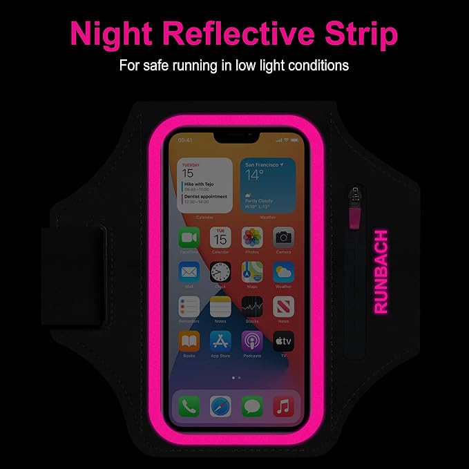 Armband for iPhone 17/17 Pro/16/16 Pro/15/15 Pro/14/14 Pro/13/13 Pro/13 Mini/12/12 Pro/12 Mini/11/11 Pro/XR/XS/X/SE,Water Resistant Armband with Zipper Slot for Airpods and Car Key (Pink)