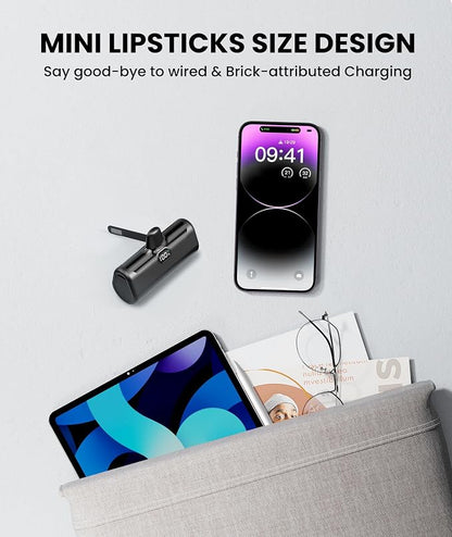 Small Portable Charger for iPhone, 5000mAh Mini Battery Pack with Builtin Metal Stand, MFi Certified Compact Power Bank with LCD Display & LED Light for iPhone 14/13/12/11/XR/X/SE/8/7/6Pro Max-Black